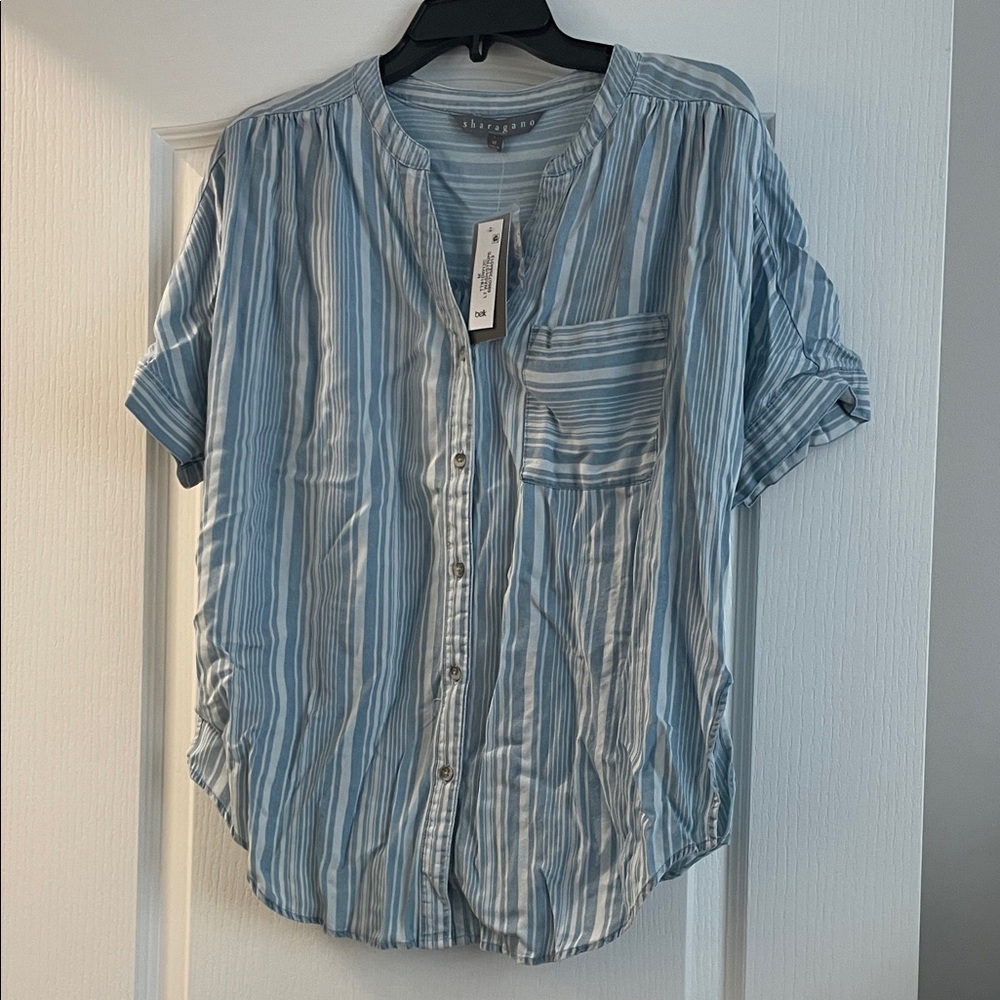 Sharagano Light Blue & White Striped Button-Down Shirt